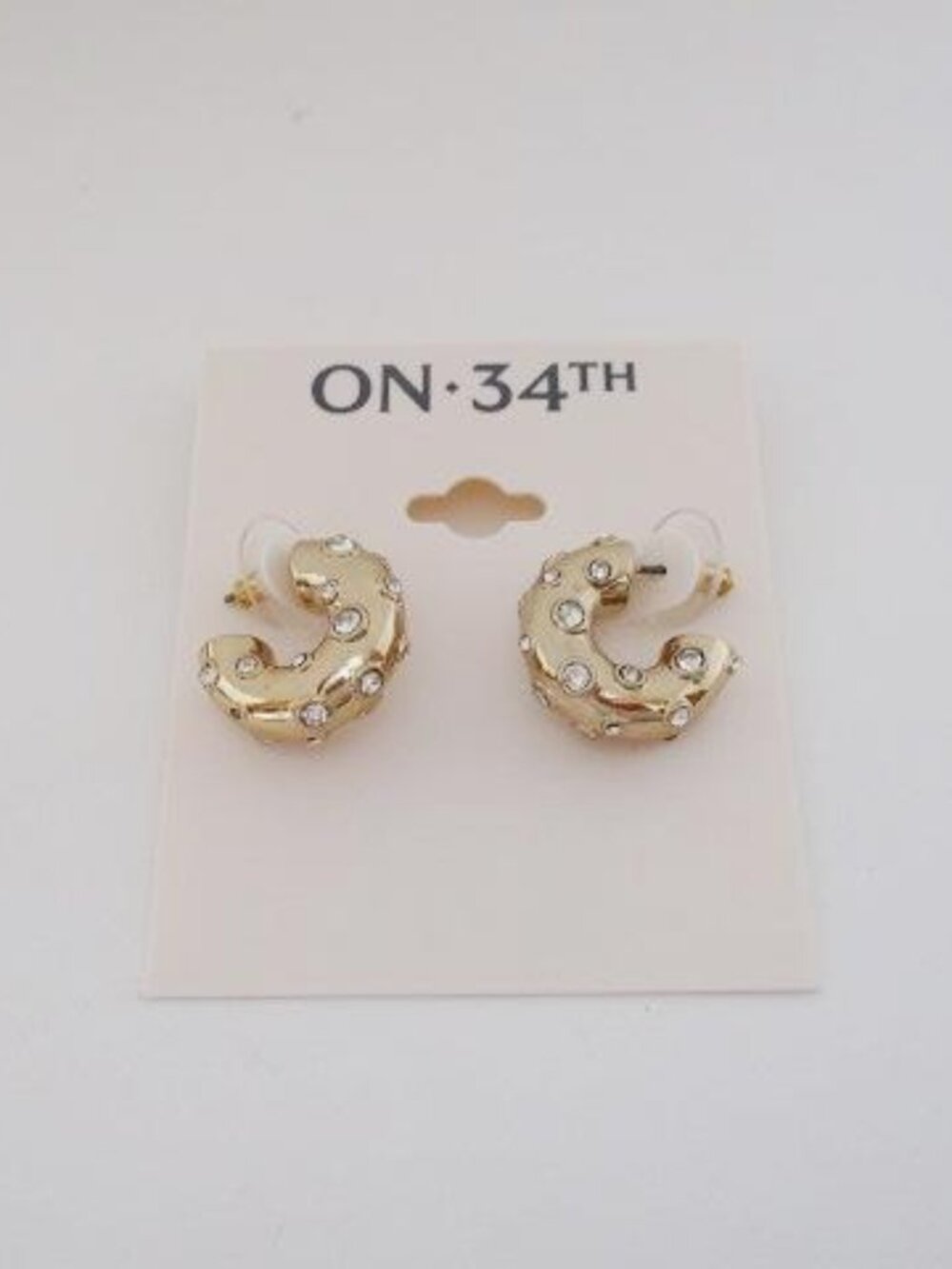 On 34th Gold Tone Crystal Hoop Earrings